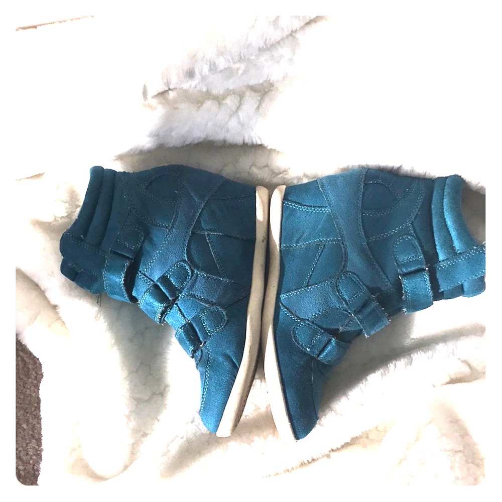 Turquoise wedge sneakers